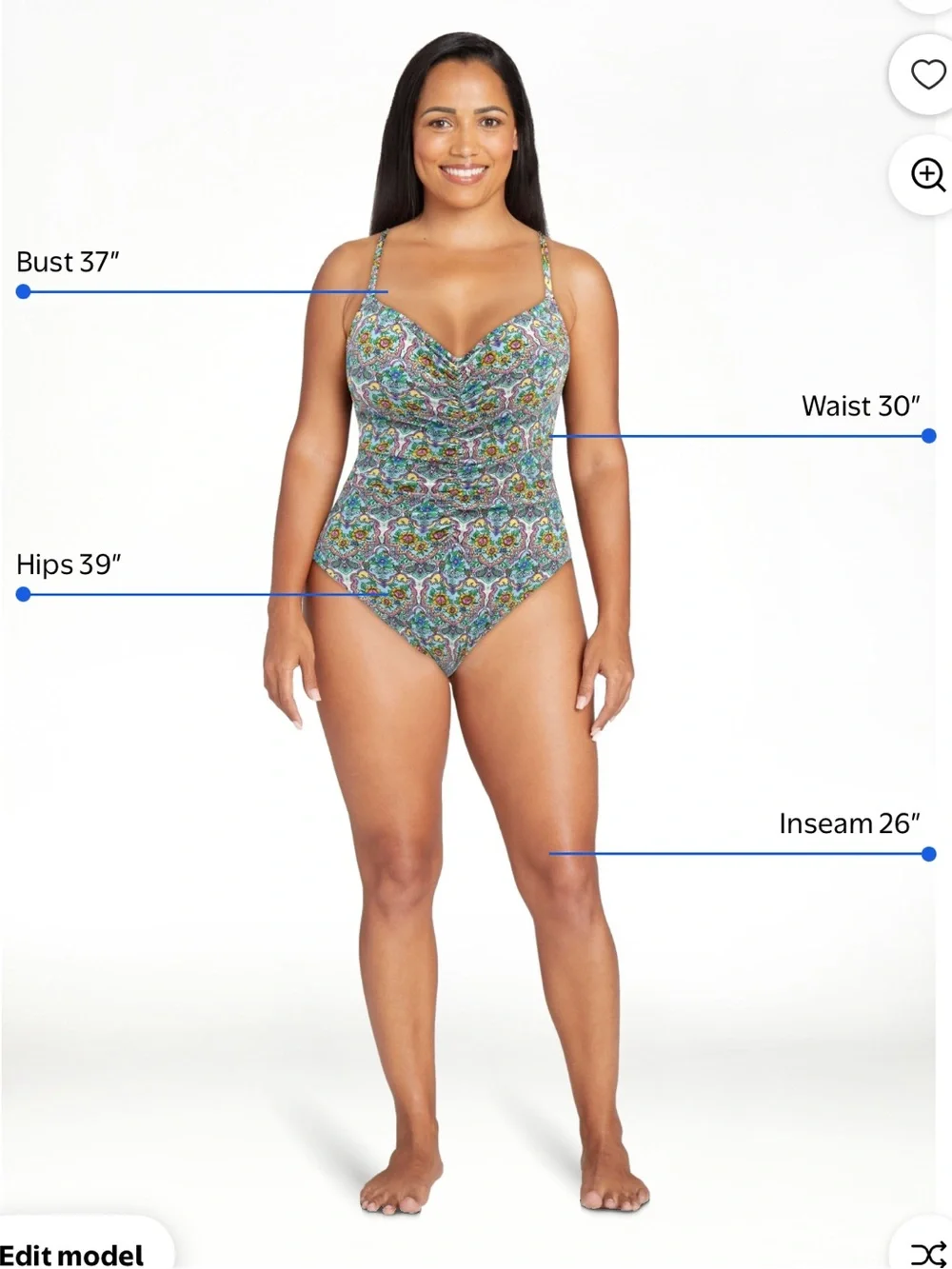 Jessica Simpson Paisley Cinched One Piece Swimsuit Size Medium New